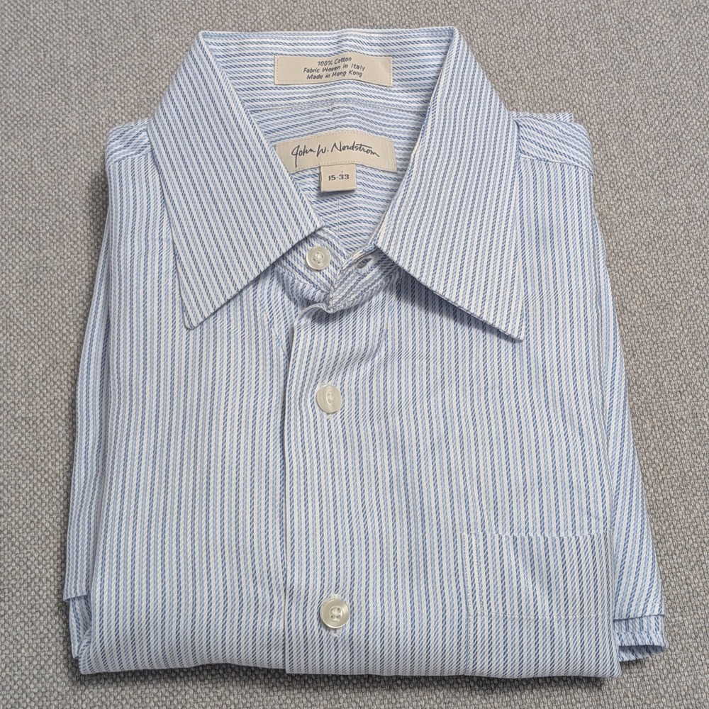 John W. Nordstrom Men's Blue White Stripe Dress Shirt 15 33 100% Cotton